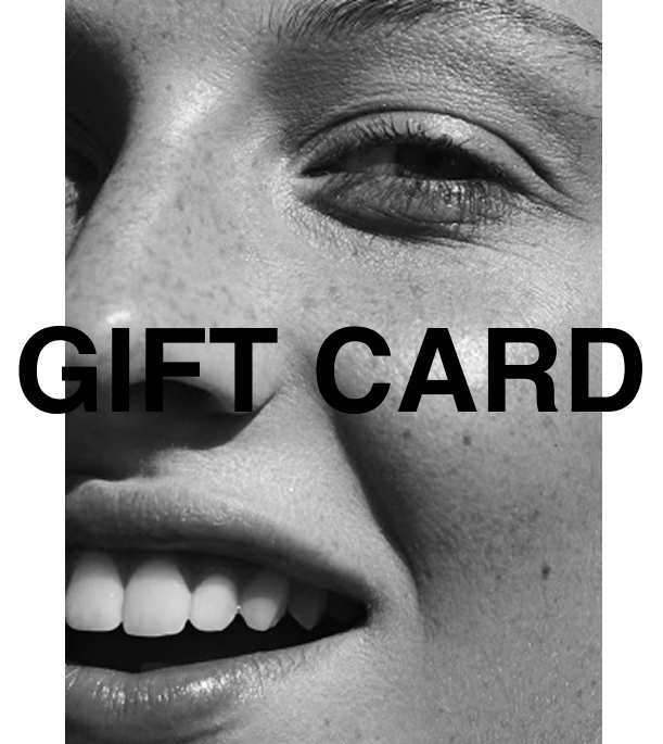 A black and white close-up image of a woman smiling, with bold capitalised text reading "GIFT CARD." The gift card is for Ashleigh Hasson, a non-surgical skin aesthetics studio based in Darling Point, Sydney.